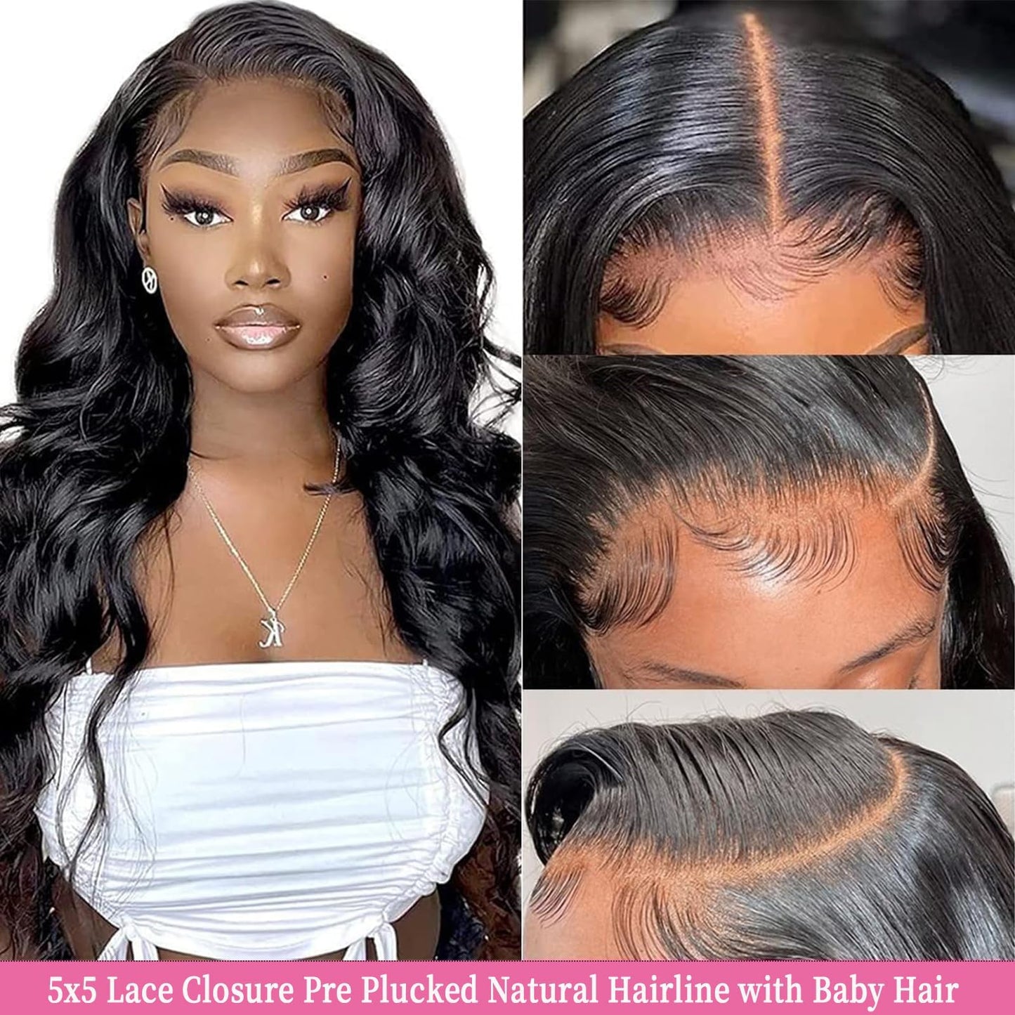 12A Body Wave Human Hair Bundles with Closure (20 22 24+18,Free Part) Closure with 3 Bundles Brazilian Virgin Hair Extensions with Pre Plucked with Baby Hair 5X5 HD Lace Closure Natural Black Color