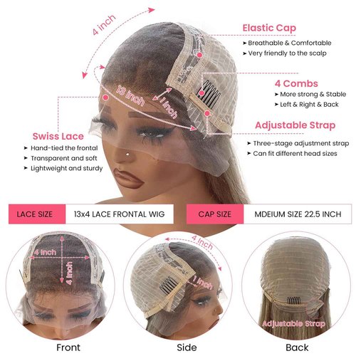 Balayage Ash Blonde Lace Front Wig Pre Plucked Human Hair 22 Inch 13x4 HD Transparent Ombre Ash Blonde to Chestnut Brown with Brown Roots Highlight Wig Belached with Baby Hair 150% Density for Women
