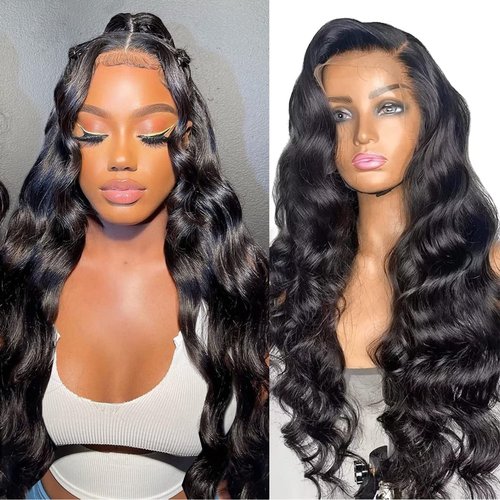 Body Wave Lace Front Wigs Human Hair for Black Women 13x4 Lace Frontal wigs HD Transparent Lace Front Wigs Human Hair Pre Plucked with Baby Hair 180% Density (16 Inch)