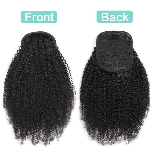 Humistwbiu Afro Kinky Curly Drawstring Ponytail 4C for Black Women Human Hair Drawstring Ponytail Extension Natural Black 24Inch