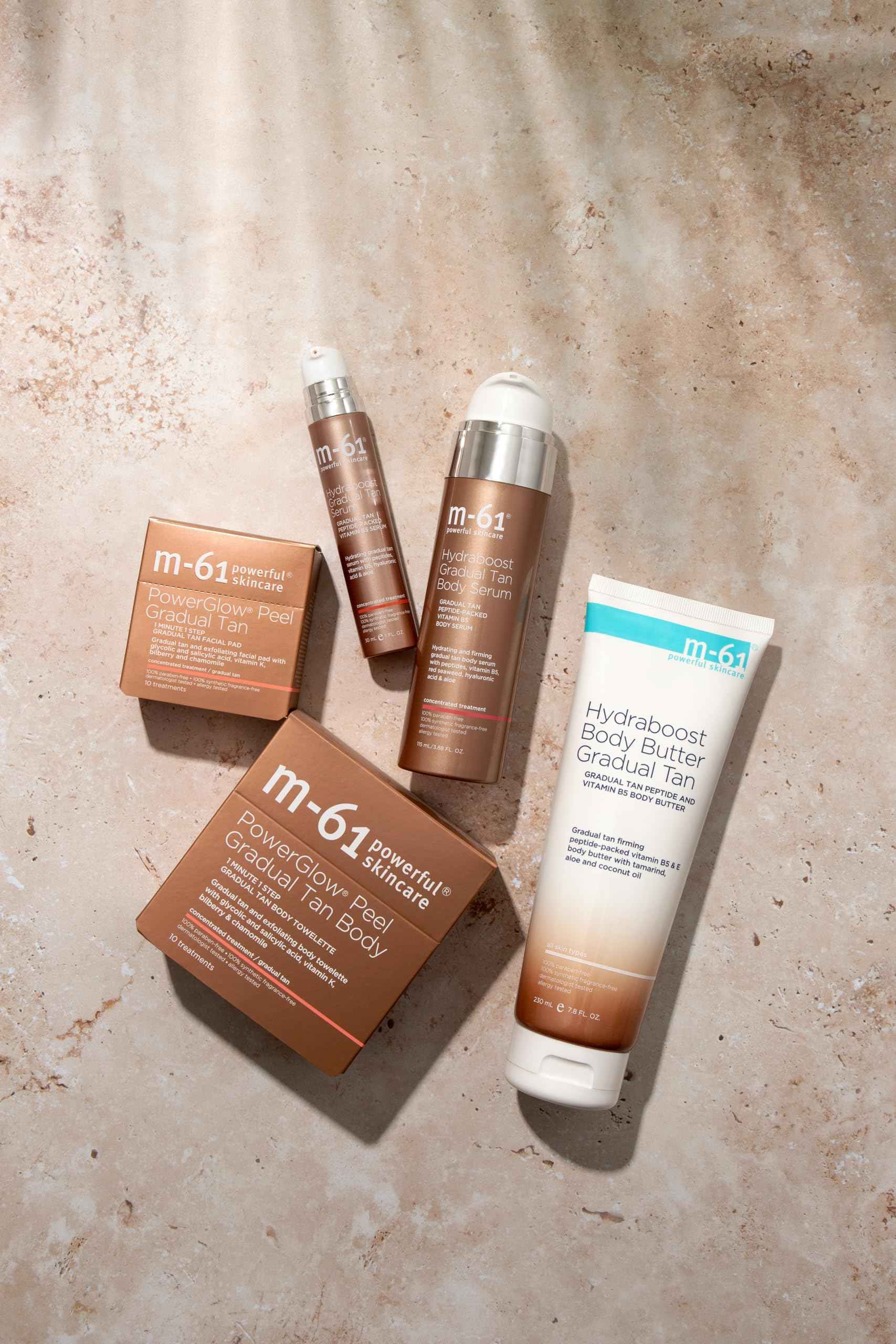 m-61 PowerGlow Peel Gradual Tan for Body | 1-Minute, 1-Step Exfoliating Body Peel To Build A Streak-Free Radiant Glow. With Glycolic and Salicylic Acid. Dermatologist & Allergy Tested - 10 Treatments