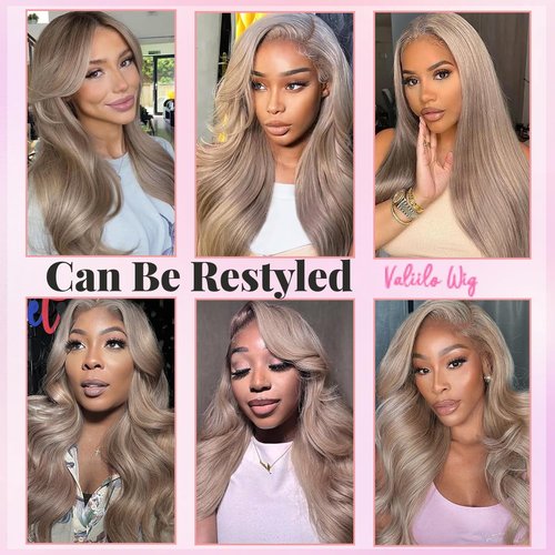 Valiilo Ash Blonde Wig Human Hair 13x6 Lace Front Wig Pre Plucked 18 Inch Glueless Wig Colored Human Hair for Women