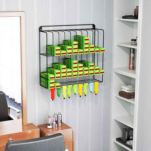IKARE Hair Color Organizer Rack - Metal Tube Storage, Wall-Mounted Holder with Dye Paste Hanging Space for Salon, Beauty, Home