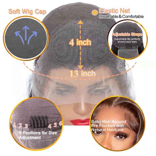 BEANATASHA Highlight Ombre Lace Front Wig, Pre Plucked, 13x4 HD Transparent Lace, 26 Inch, 180% Density Body Wave, 4/27 Colored, Glueless Wig, for Women