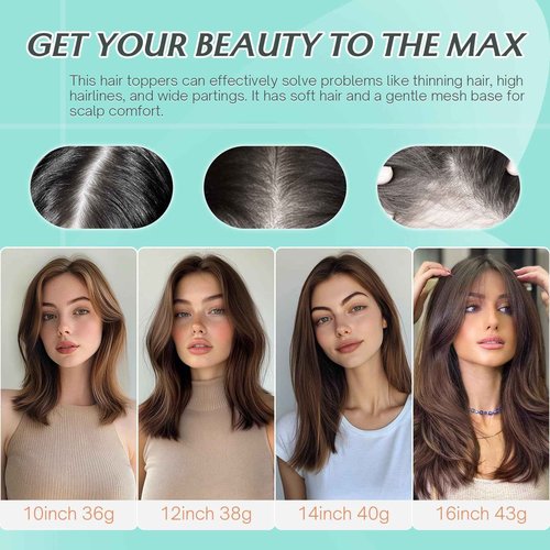 Benehair 12 Inch Hair Toppers for Women Real Human Hair 9 * 12CM Silk Base Hair Pieces No Bangs 150% Density