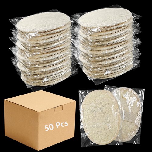 (50 Pcs) Kheoxusa Loofah Individually Wrapped,Individually Wrapped Loofahs,Individually Wrapped Loofah Exfoliating Body Scrubbers,Natural Loofah Luffa Pad Sponges Pouf Brush for Travel Bath Shower Spa