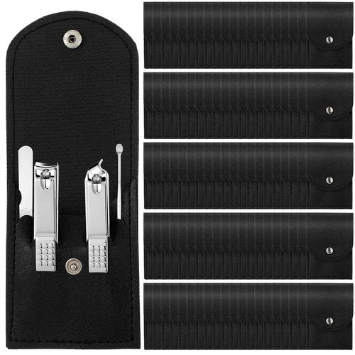 Lasnten 100 Bulk Nail Clipper Set Bulk Manicure Kit Stainless Steel Pedicure Professional Nail Care Kit with Travel Case Portable Grooming for Husband Men Women Family(Black,4 in 1)