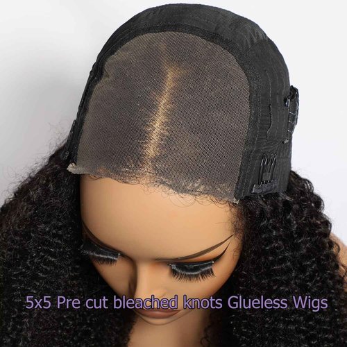 Lemoda 5x5 Wear and Go Burmese Kinky Curly Lace Frontal Human Hair Wigs Pre-Bleached Knots 210 Density 16Inch Deep Curly 5x5 HD Unglueless Transparent Lace Front Wigs For Women