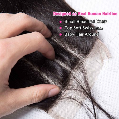 Lemoda 5x5 Closure Straight HD Transparent Lace Closure 12A Brazilian Virgin Human Hair Closure Free Part Pre Plucked with Baby Hair Natural Color 22 Inch