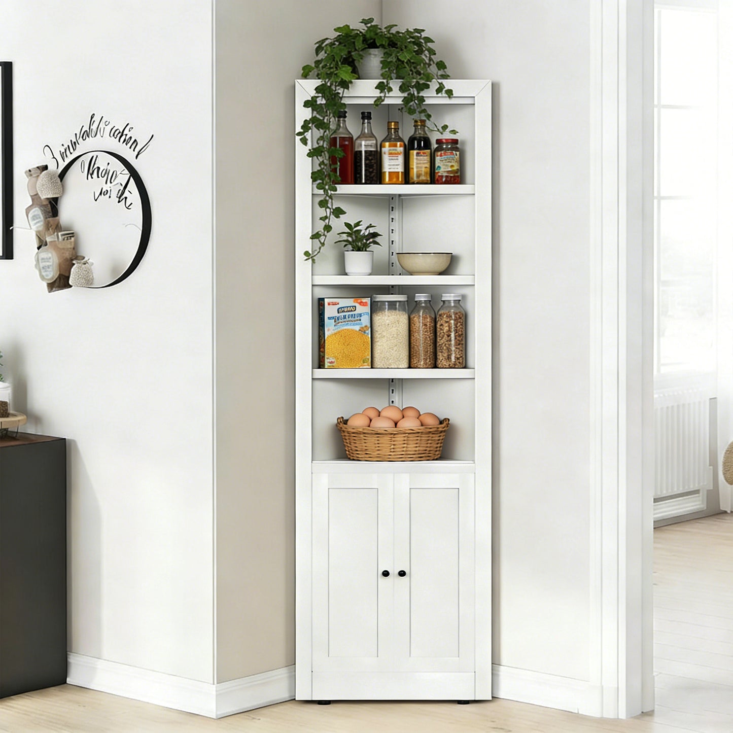 71 Tall Corner Storage Cabinet With 2 Doors, 5-Tier Metal Adjustable