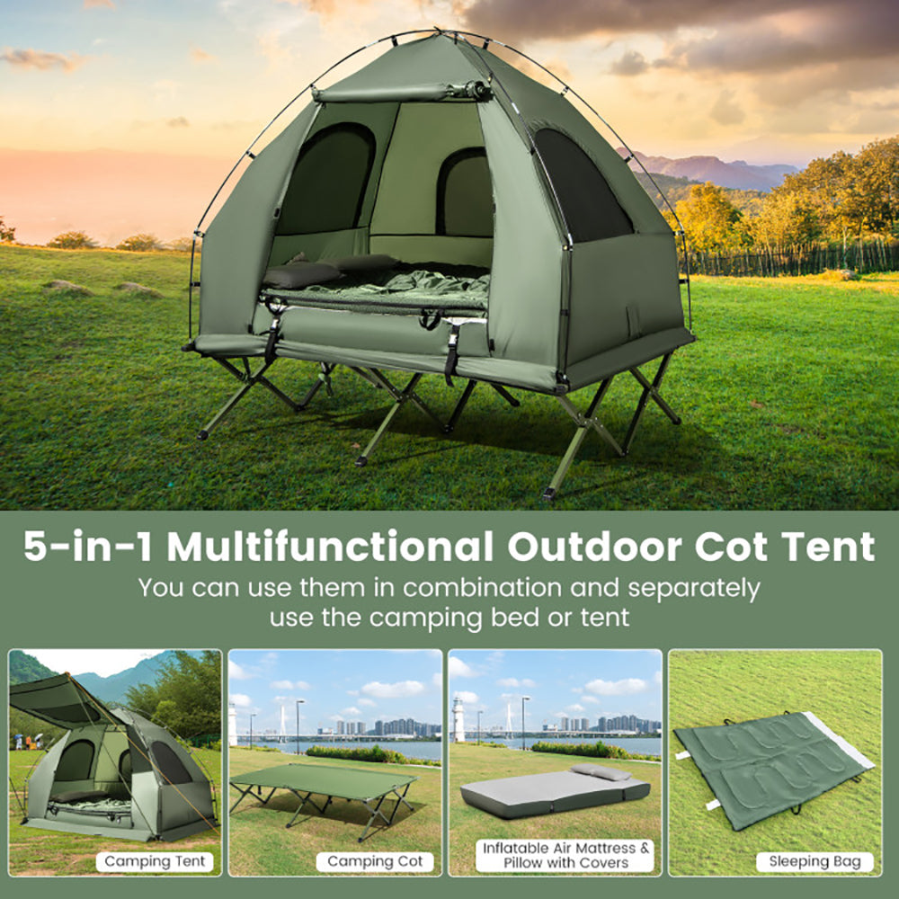 Multifunctional Foldable Camping Tent Cot with Air Mattress & Sleeping Bags