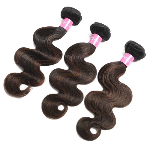 Lovenea Highlight Brown Body Wave Virgin Hair 3 Bundles 10 12 14 Inch 10A Brazilian Human Hair Extensions Ombre Color Body Wavy Human Hair Weave Bundles (FB30, 10 12 14)