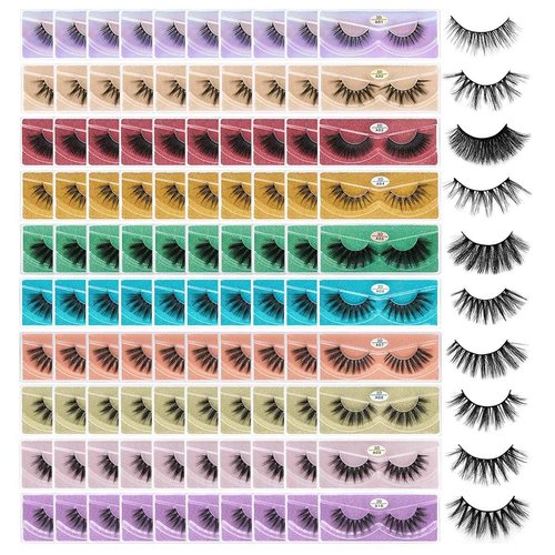 FARRED Wholesale False Lashes 100 Pairs 10 Styles Medium Length Vegan Eyelashes Fluffy Volume Strip Lashes Bulk 10 Portable Boxes Fake Eyelashes Mixed Natural Look 3D Faux Mink Lashes (mix 100pair)
