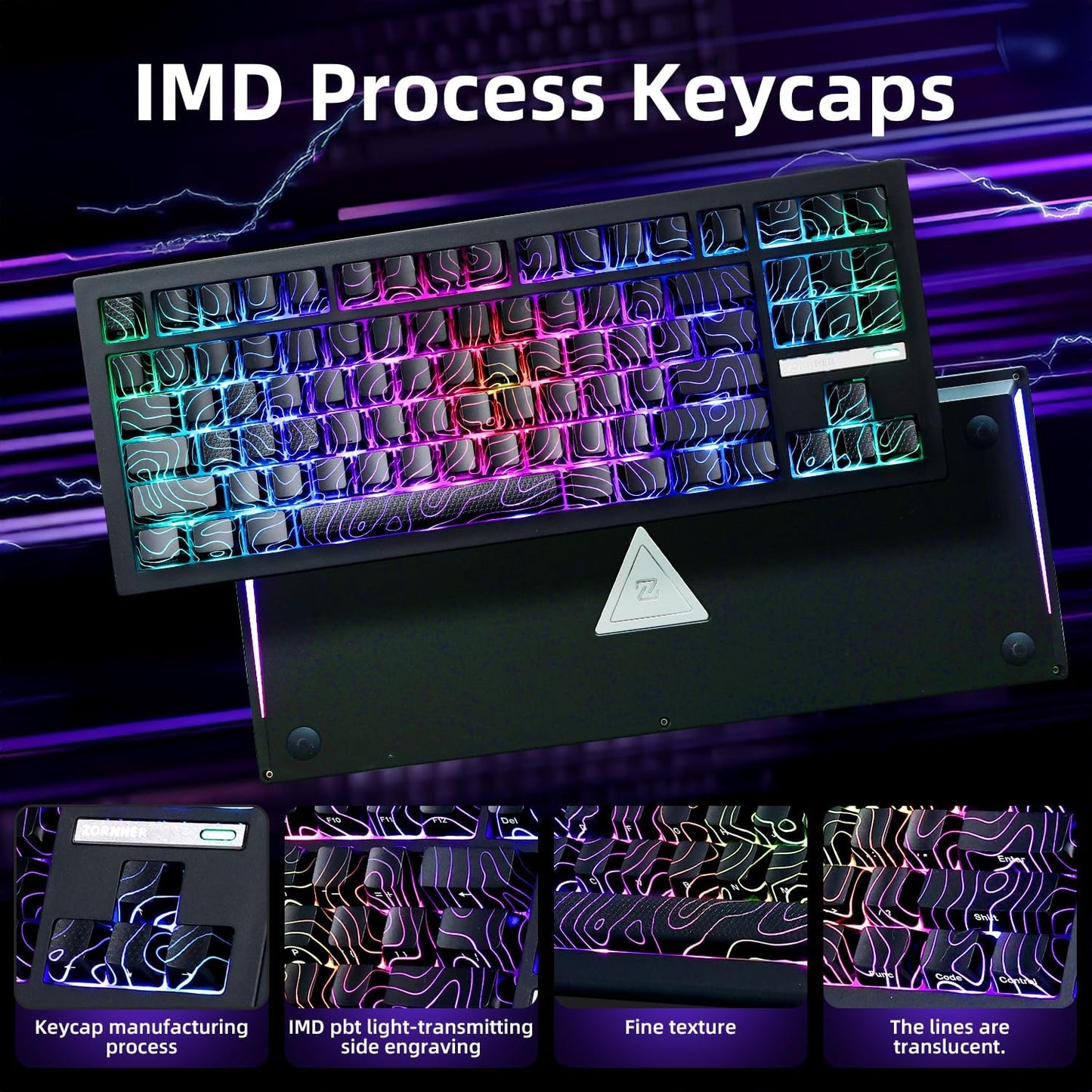 ZORNHER ZH870 Wireless Mechanical Gaming Keyboard,80% White Custom Creamy Sound Keyboard with Lighted Up IMD PBT Keycaps,Pre-lubed Linear Switches,Hot-Swappable,RGB Backlit,2.4GHz/USB-C/BT5.0