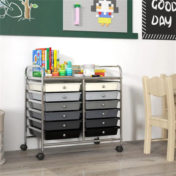 12-Drawer Rolling Storage Cart - 2-Row 10-Storey, Multicolor Drawers,