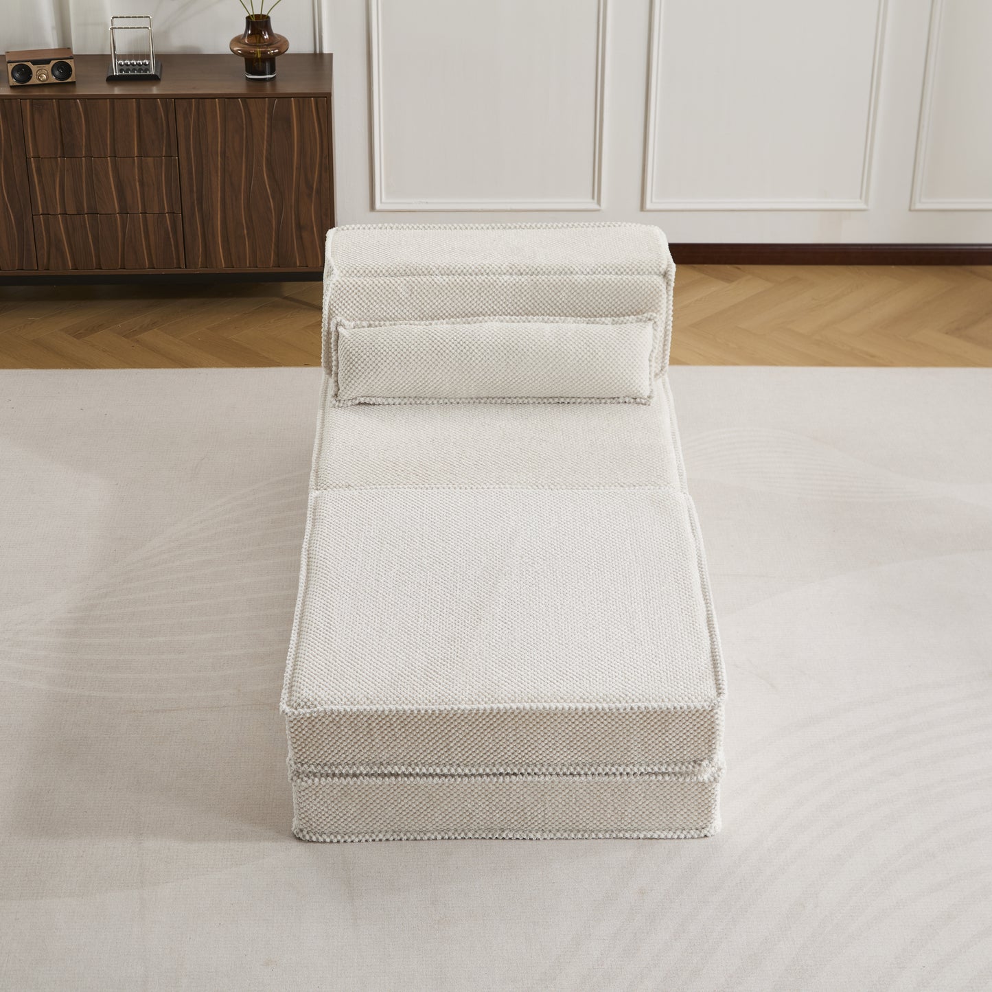 Convertible Compression Mahjong Sofa Bed - White with Pillow & Ottoman