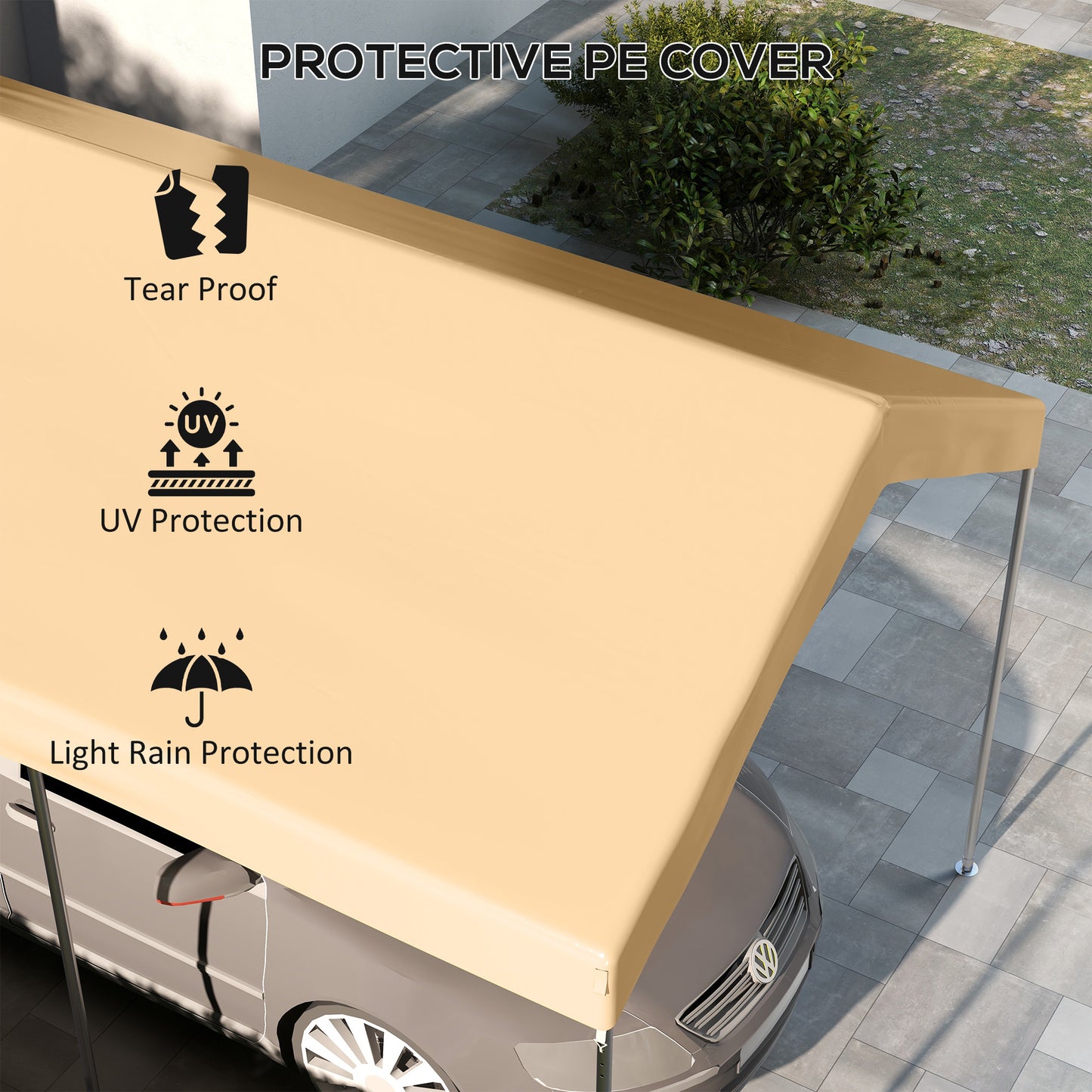 19.7' x 9.7' Carport Replacement Canopy Cover - Beige with Bungee Cords