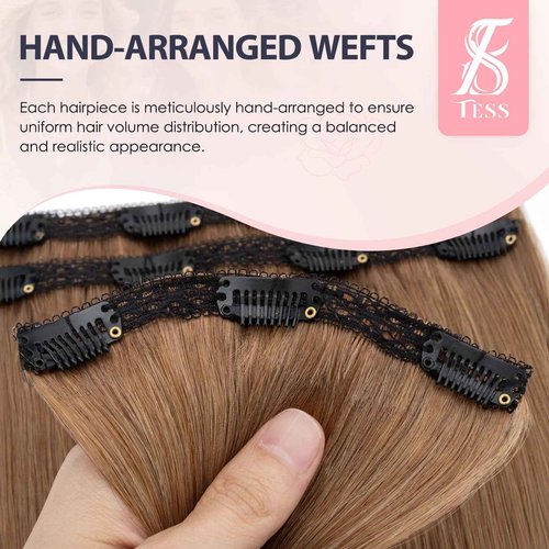 TESS 3 PCS Hair Extensions Clip ins Real Human Hair Straight Hair Extension for Women Soft Lace Wefts Invisible Clip in 22 Inches Dark Linen