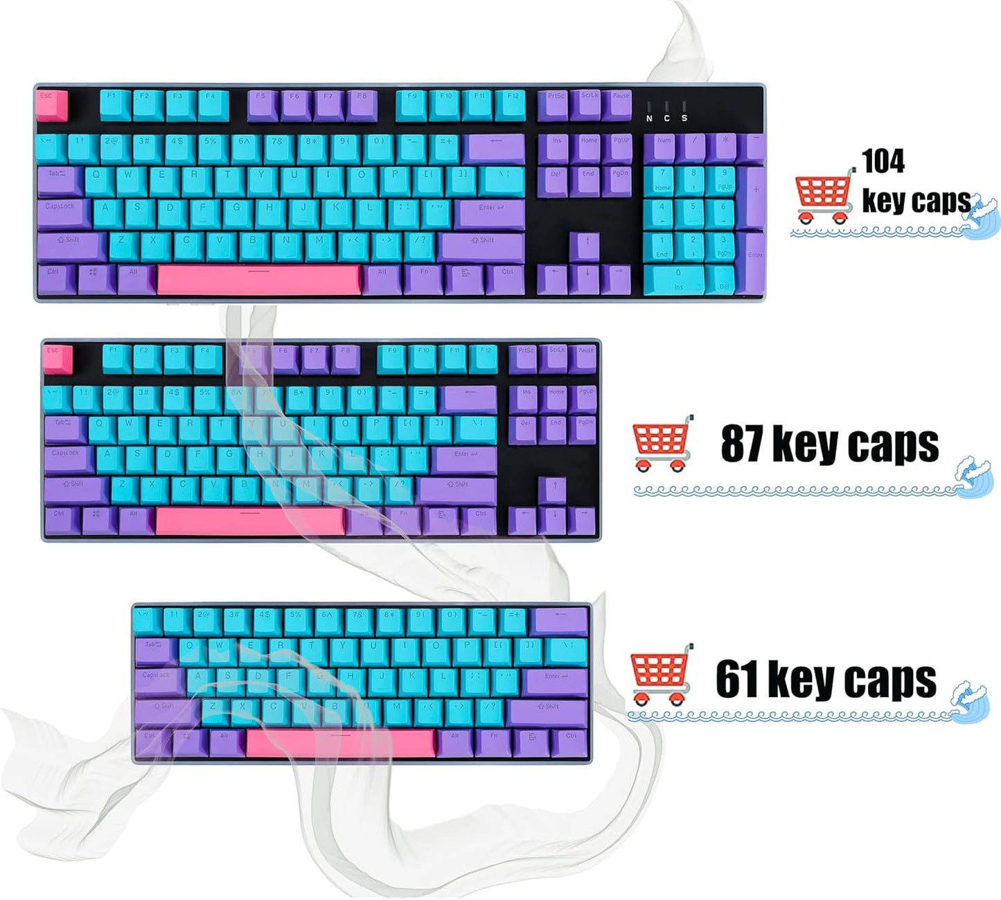 140 Keys Gradient Keycaps Side Printed Keycap Set Cherry Profile PBT Keycaps Double Shot Shine Through Custom Keycaps for Mechanical Gaming Keyboards(Minutest Dust)