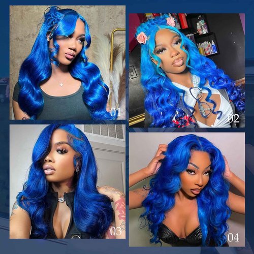 TYUKY 28 Inch Blue Lace Front Wig Human Hair 200 Density Human Hair Wig 13X4 HD Lace Front Wigs Human Hair Pre Plucked Human Hair Wig Color Blue Wig Human Hair Blue Lace Frontal Wigs Human Hair