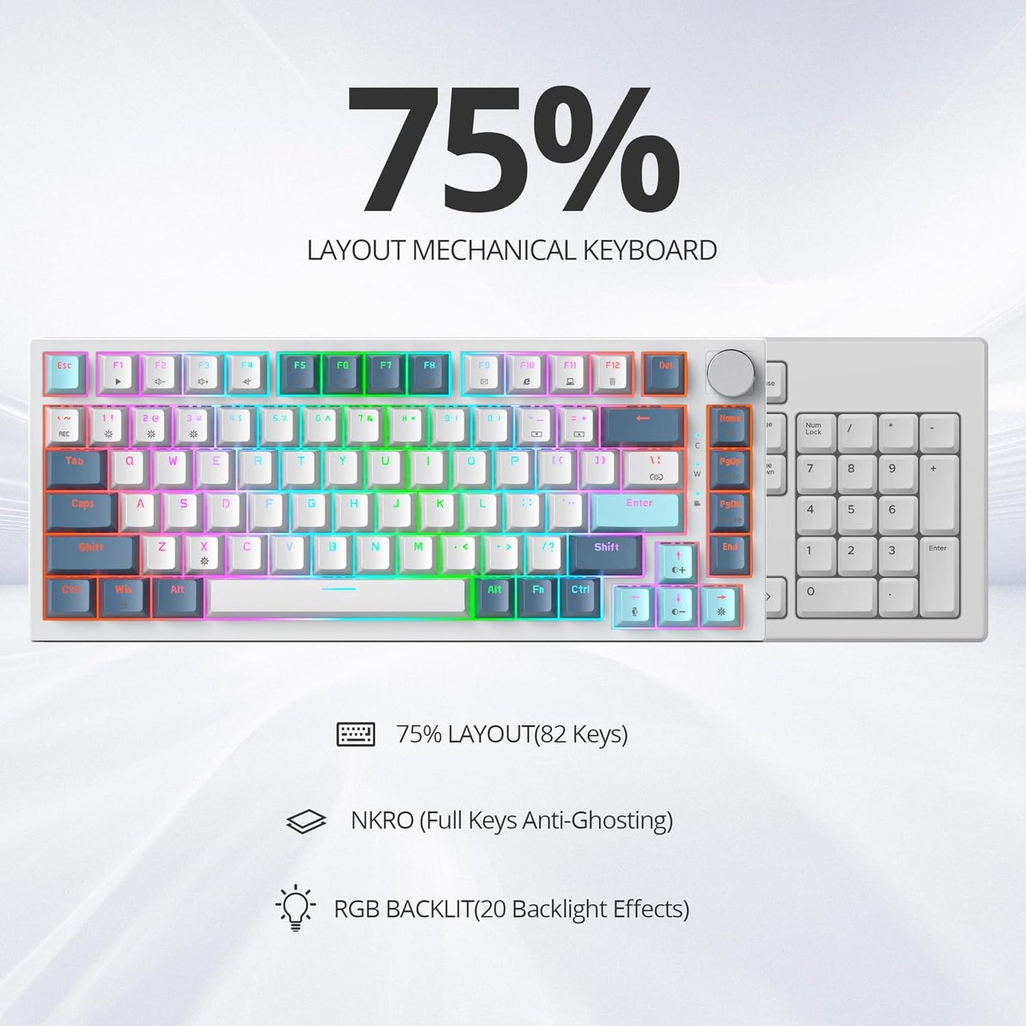 75% TKL Wired Mechanical Keyboard,RGB Backlit Gasket Mount 82 Key Hot Swappable Custom Linear Red Switch Gaming Keyboard with Volume Knob & PBT Keycaps (82 Shoko)