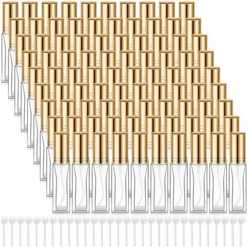 Domensi 90 Pcs 20 ml Empty Glass Perfume Bottles Bulk - Gold Refillable Cologne Spray Atomizer with Pump, for Travel, Skincare, Haircare, Cleaning & DIY Essentials