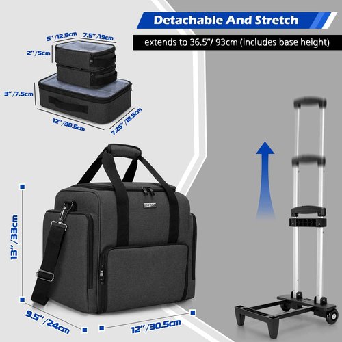 BAFASO Rolling Tattoo Case with 3 Removable Pouches and Detachable Dolly, Tattoo Travel Case for Tattoo Stencil Printer and Tattoo Supplies, Black