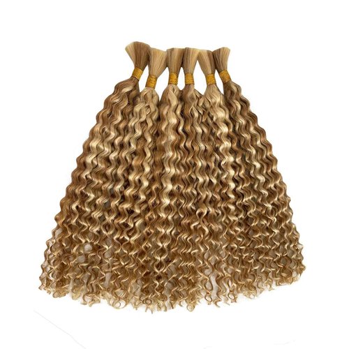 Human Braiding Hair for Boho Braids Virgin Human Hair 3 Bundles 150g Water Wave Bulk Human Hair for Braiding Honey Blonde Curly No Weft Hair Extensions for Bohemian Braids 26 inch