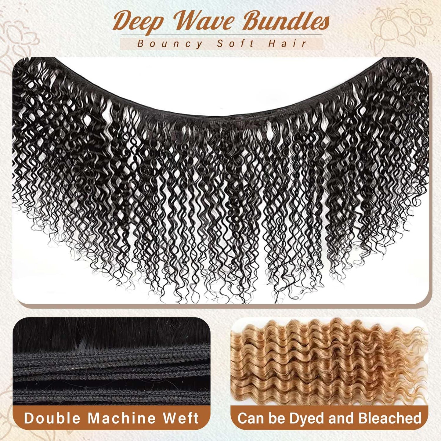 12A Deep Wave Human Hair Bundles 22 24 26 Inch Brazilian Virgin Depp Weave Curly Bundles Human Hair 3 Pcs 100% Unprocessed Virgin Remy Hair Natural Black Water Wave Human Hair Extensions
