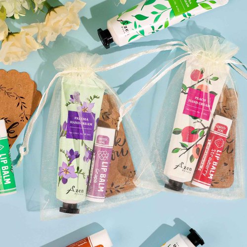 AZEN 120 Sets Bulk Gifts, Hand Cream and Lip Balm Bulk Set with Organza Bag Thank You Card, Baby Shower Wedding Gifts for Guests, Bridal Wedding Favors for Guests,Thank You Gifts for Women