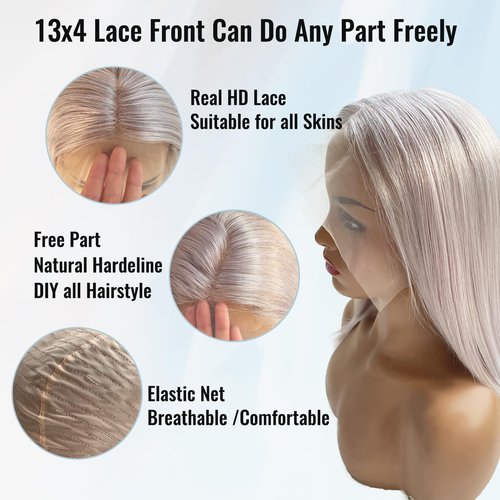 Blonlier Grey Bob Human Hair Wigs 13x4 HD 180% Density Lace Front Wig Human Hair Silver Glueless Wigs Human Hair （14in）