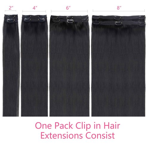 Straight Clip in Hair Extensions Real Human Hair 8Pcs Remy Human hair Clip ins for Women, Natural Soft Human Hair 120g 24inch #1B Natural Black