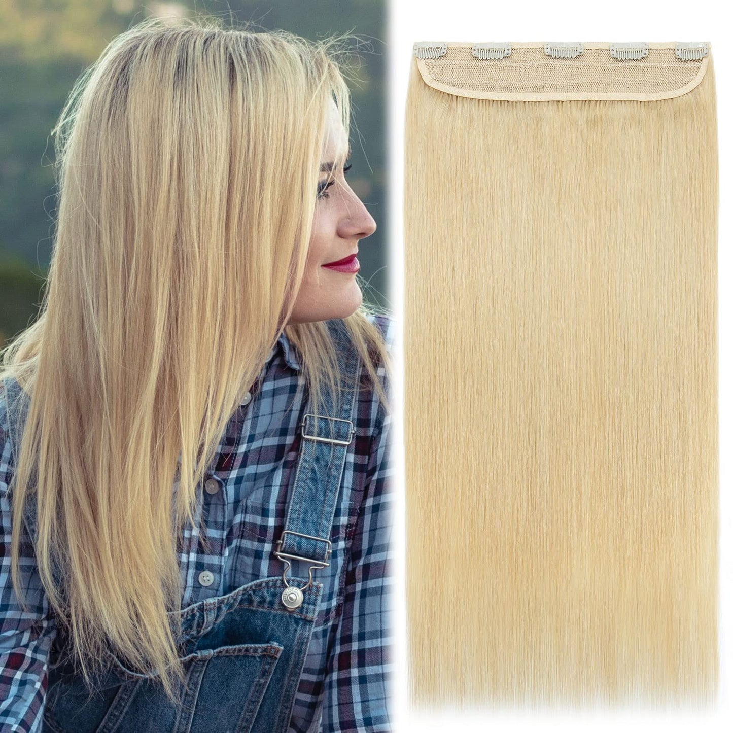 MY-LADY Clip in Hair Extensions Real Human Hair Bleach Blonde 20 Inch 100g One Piece Weft Remy Hair Balayage Silky Natural Straight for Women