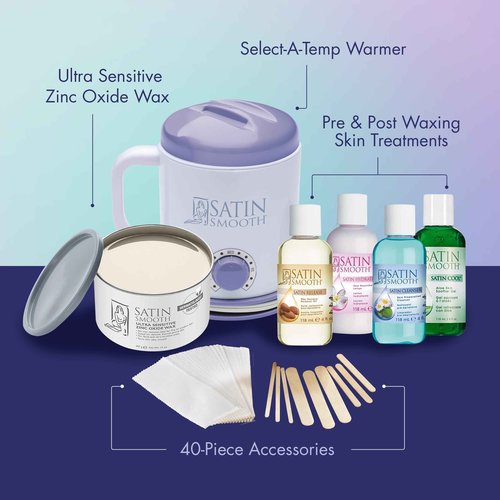 Satin Smooth Select-A-Temp™ Starter Kit - Adjustable Temperature Wax Warmer with Hair Removal Wax and Accessories, Professional Waxing Kit for Face and Body