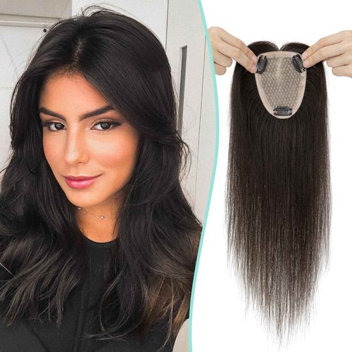Benehair 12 Inch Hair Toppers for Women Real Human Hair 9 * 12CM Silk Base Hair Pieces No Bangs 150% Density