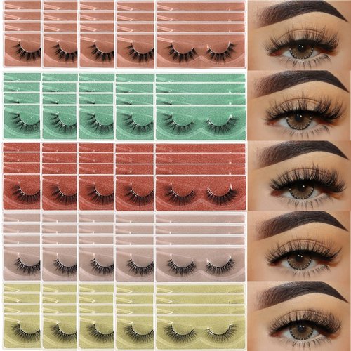 APCYUST Faux Mink False Lashes Wholesale 10/30/50/100 Pairs 20mm Fluffy 5 Styles Fake Eyelashes 5D Soft Wispy Strip Eye Lashes (100 Pairs-5 Styles Upgrade)
