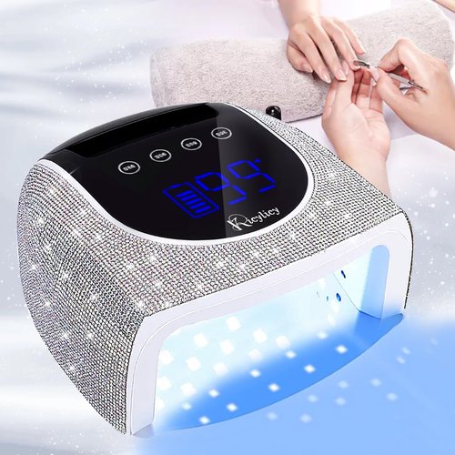 Kicylicy UV LED Nail Lamp,96W Rechargeable Cordless Nail Lamp Gel Polish UV Nail Lamp,Diamond Professional Curing Lamp with 4 Timer Setting,Handle,Big Display Auto Sensor for Salon & Home