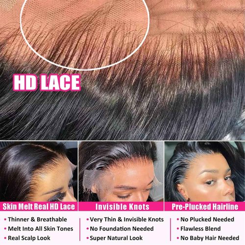 Sunelk 13x6 Body Wave Lace Front Wigs Human Hair 200% Density Glueless Human Hair Wigs for Women HD Transparent Lace Front Wigs with Natural Hairline 22Inch