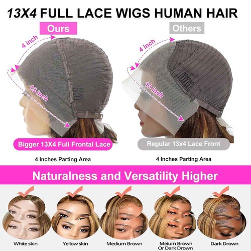 Ombre Lace Front Wig Human Hair 22 Inch 180% Density FB/30 13x4 Full Frontal Hd Transparent Lace Straight Lace Front Wig Human Hair Colored Wigs For Black Women Frontal Highlight Wig Human Hair