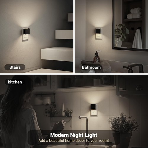 JandCase Night Light, Automatic Night Lights Plug into Wall, 2 Pack Modern Night Lights with Auto Light Sensor, 5000K Brightness Adjustable Nightlight for Kids Bathroom Hallway Kitchen Bedroom Decor