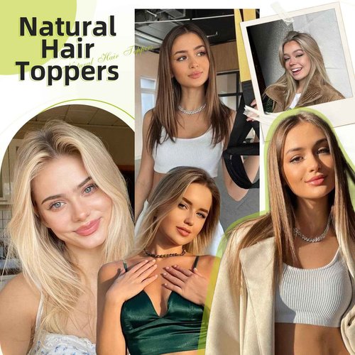 RSY Medium Brown Hair Toppers for Women with Thinning Hair, 100% Real Human Hair Pieces for Women, 5"*5" Mono Top 14 Inch Clip in Extensions with No Bangs