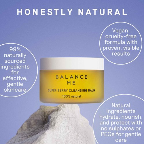 Balance Me Super Berry Face Cleansing Balm, Hydrating Makeup Remover Balm with Raspberry & Cloudberry Oils, Gentle Double Cleanse & Travel Size Facial Cleanser, 3-in-1 Natural Skincare