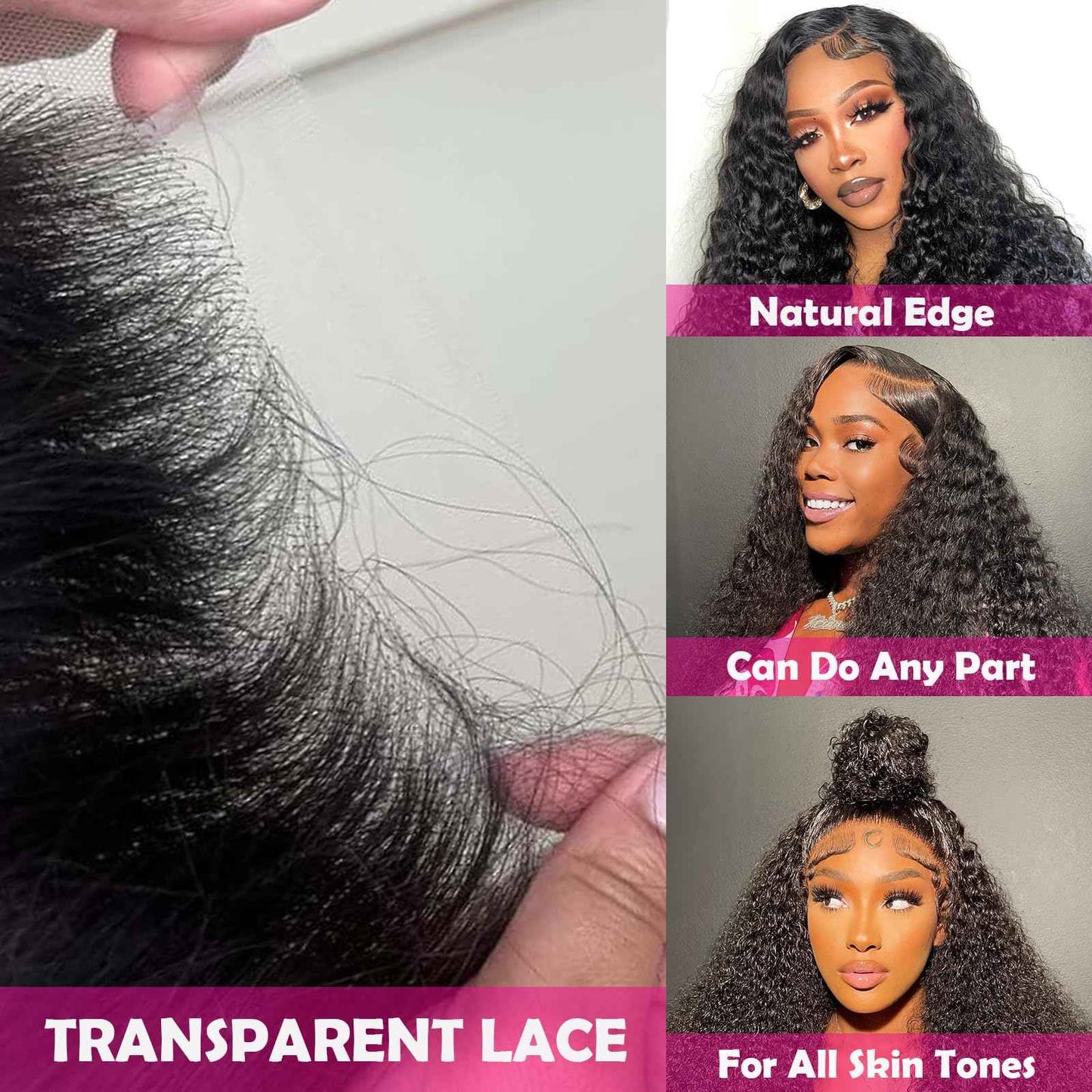 13x4 Deep Wave Lace Front Wigs Human Hair 200 Density Deep Curly Wig HD Transparent Wet and Wavy Lace Frontal Wig for Women with Baby Hair Natural Black 20 Inch