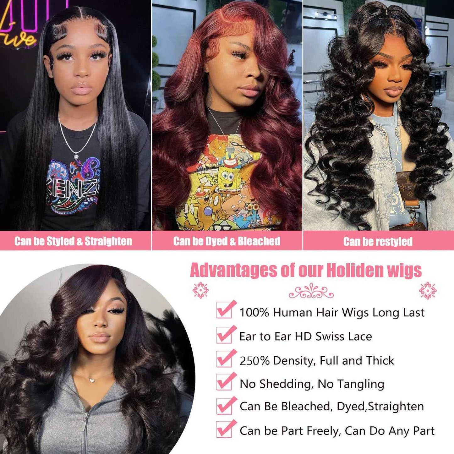 Holiden Body Wave Lace Front Wigs Human Hair Pre Plucked 100% Real Human Hair Wig 250 Density 13x5 HD Transparent Lace Frontal Wigs 28 inch for Black Women