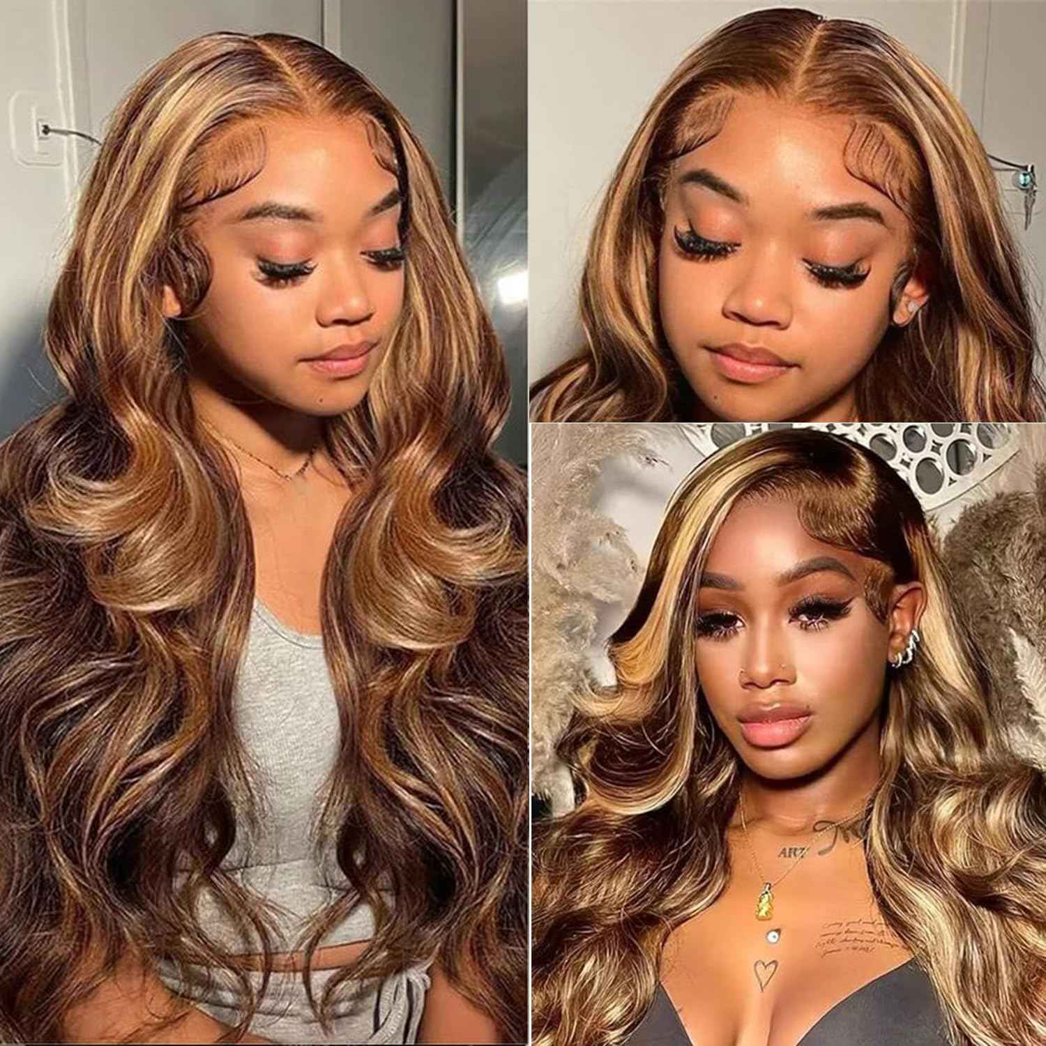 Highlight Bundles with Closure Human Hair Body Wave P4/27 Honey Blonde Bundles with Highlights human hair 10A Brazilian Body Wave with Closure 16 18 20+16inch