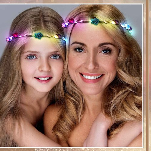 Janinka 70 Pcs LED Flower Crown Light Up Wreath Headband Hair Accessories Crown Luminous Head Band Tiara Glow Floral Headpiece Flower Headdress for Women Wedding Party