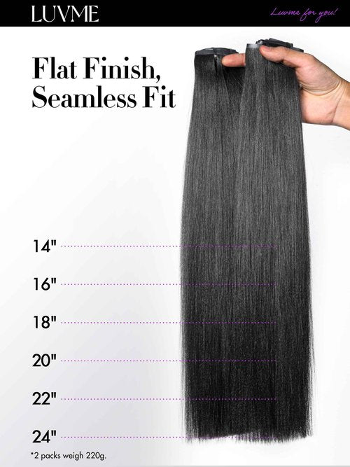 LUVME Yaki Straight Seamless 2 Pack 220g 14Pcs Clip in Hair Extensions Full Max with 14inch Remy Human Hair Extensions, Natural Black 100% Real Soft Hair