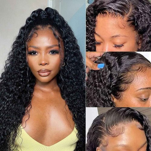 zomeme Deep Wave 360 Full Lace Wig Human Hair 360 Lace Front Wigs Human Hair Pre Plucked 360 Wet and Wavy Human Hair Ponytail Wig 360 HD Lace Frontal Curly Wig Natural Color 24 inch