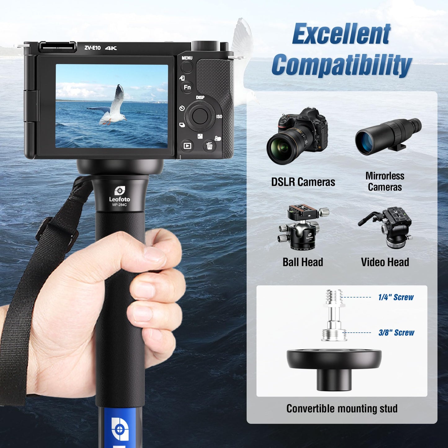 65" Lightweight Travel Carbon Fiber Monopod, 4 Section Professional Video Monopod with Wrist Strap for DSLR Mirrorless Camera, Max Load 18kg/39.68lb