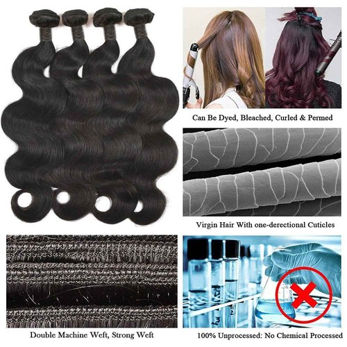 12A Human Hair Bundles 18 20 22 24 Inch Body Wave Bundles Human Hair Unprocessed Brazilian Virgin Raw Remy Hair 4 Weaves Bundles for Women Natural Color